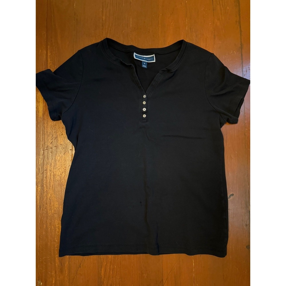 Karen Scott Women's Black Short Sleeve Henley Top Size Medium